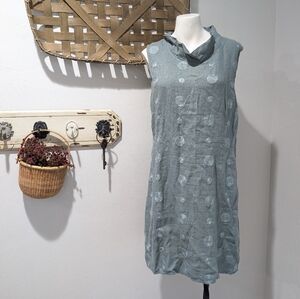 Lina Tomei Womens Dress Linen Shift Embroidered‎ blue  Sz Large G